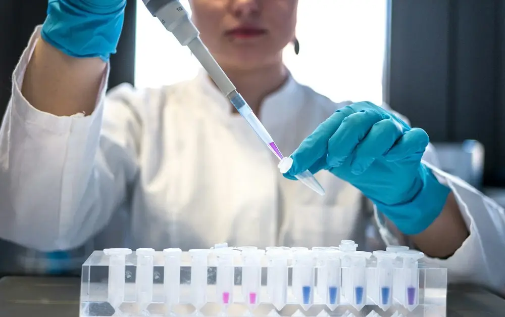 A researcher pipetting samples into tubes
